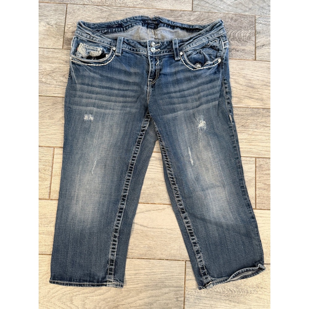 Vigoss Chelsea Capri Jeans 16 x 21 Embellished Distressed Denim 16x21 Jean Crop - Picture 2 of 12